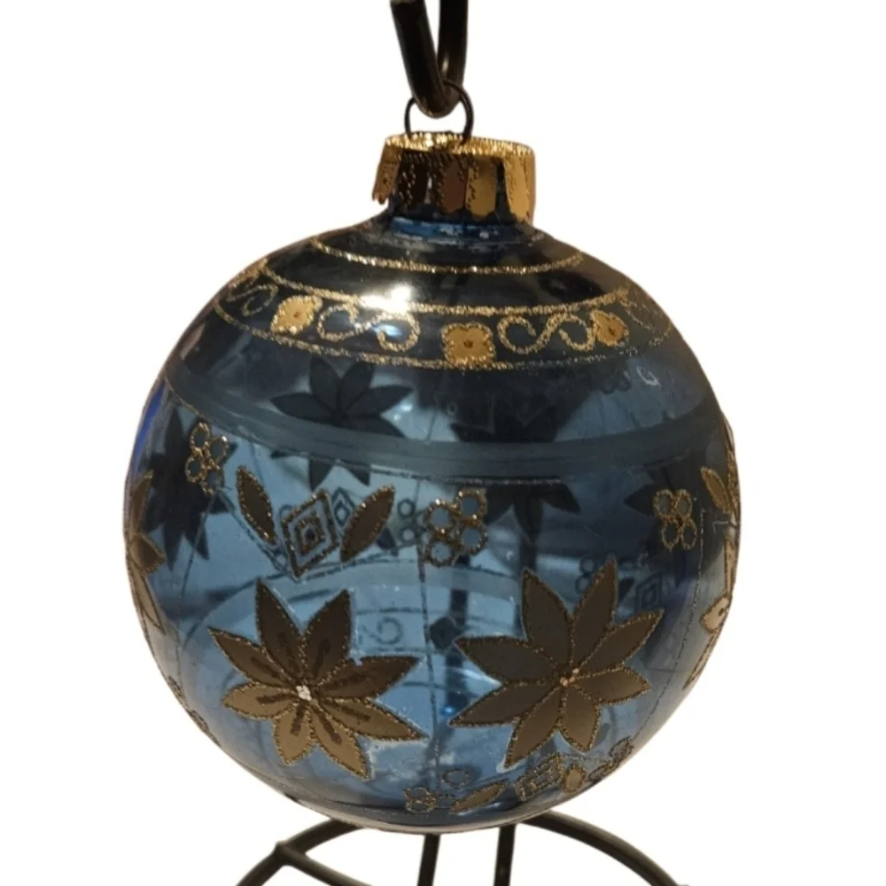 Hand Crafted Upcycled Holiday Ornament Gold Floral 6